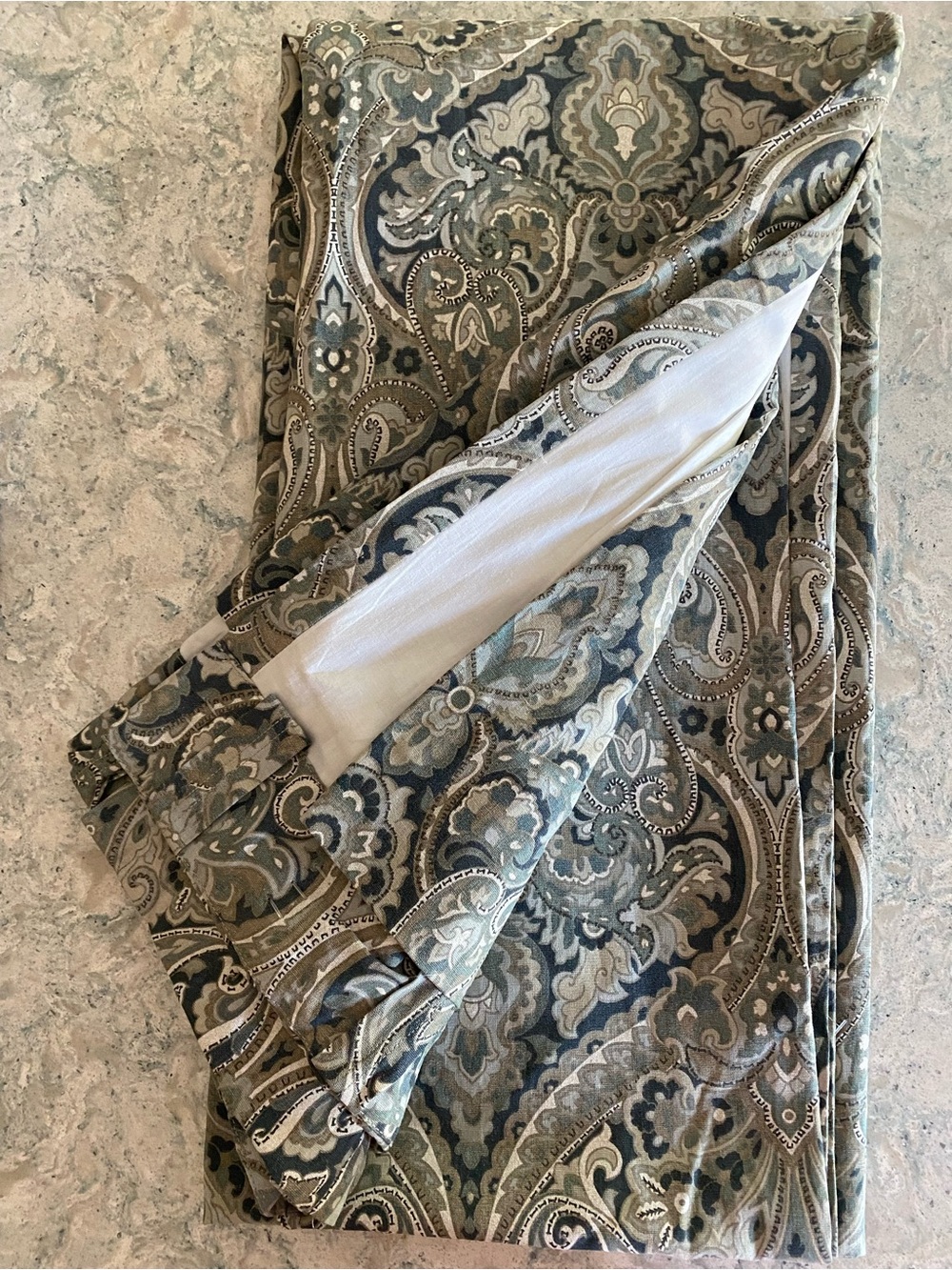 Pottery Barn Paisley Curtain Panel in Olive and Gray Tones